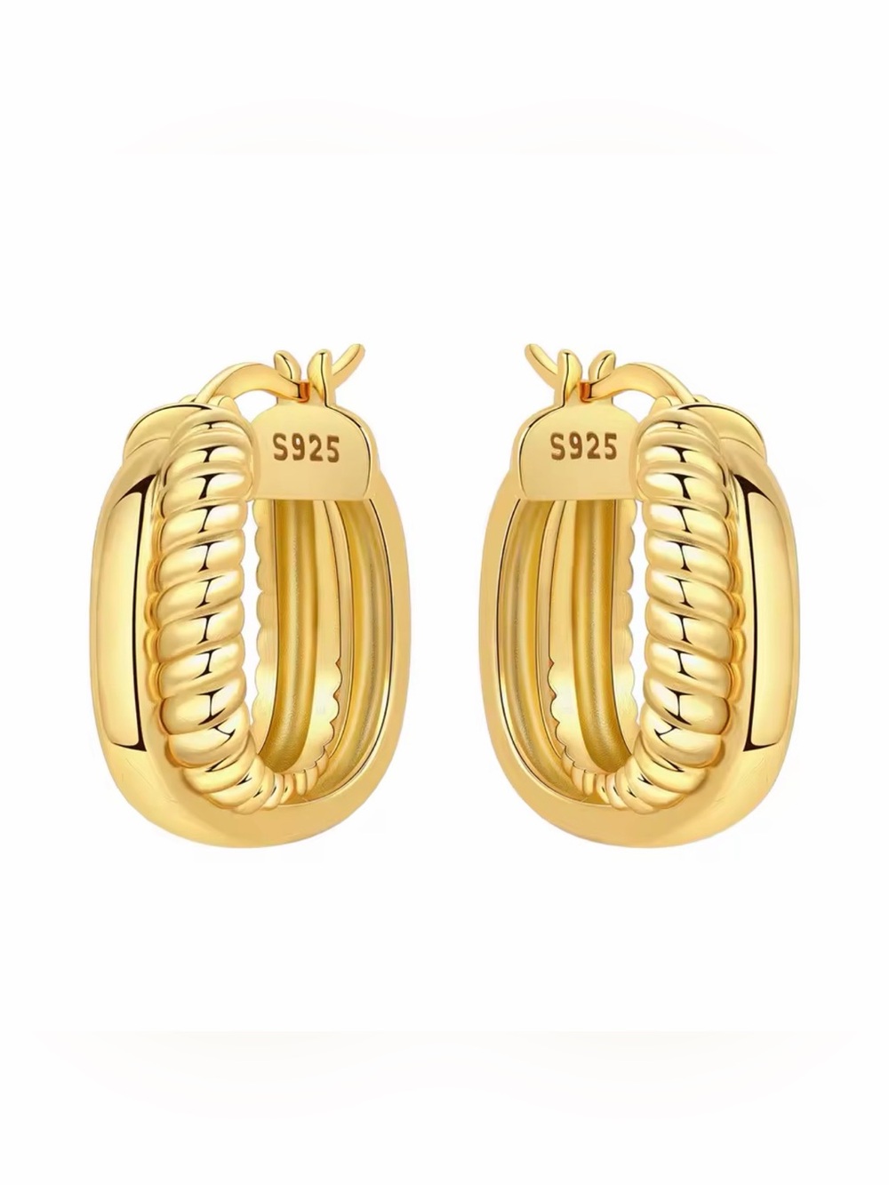 Gold-Tone S925 Twisted Double-Hoop Earrings for Women